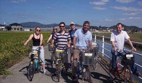 Biking among rice fields near Kurashiki.